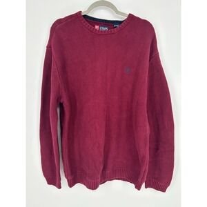 CHAPS Mens L Burgundy Crewneck Sweater Herringbone Preppy 90s Dadcore Old Money